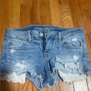 American Eagle Outfitters Light Blue Ripped Jean Shorts